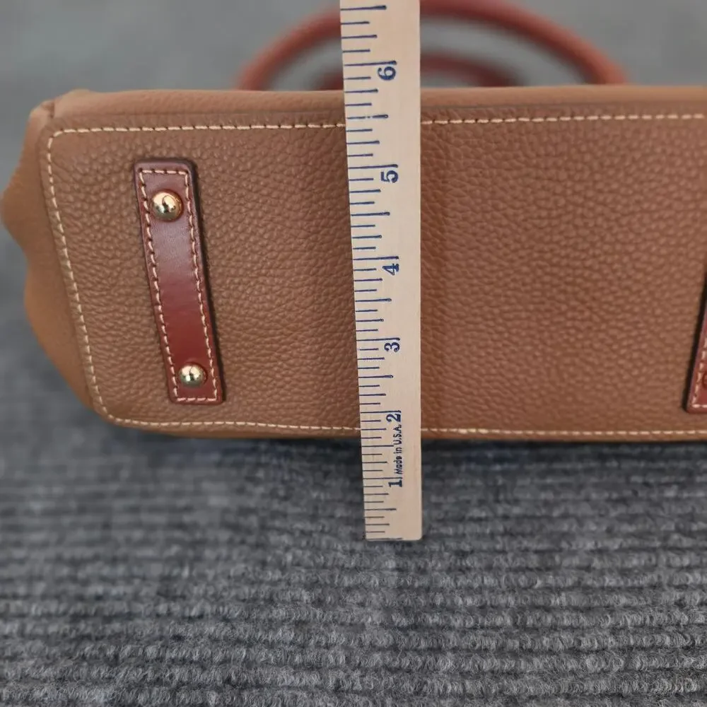 Dooney & Bourke Tan Pebble Grain Logo Lock Small Satchel